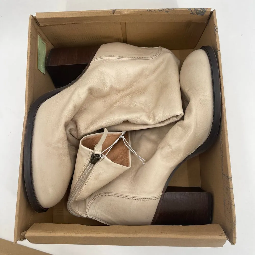 FREE PEOPLE Elle Boots Size 10 NEW Slouchy Leather Block Heel NWT/Box Beige Boho - Image 4
