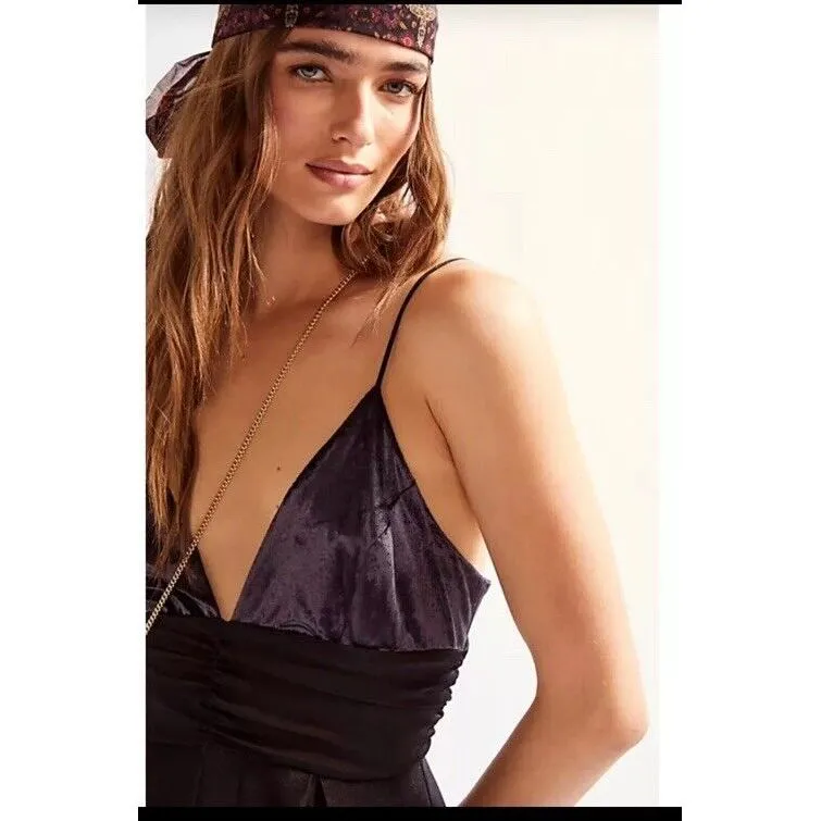 Free People Sylkie Romper Blue Velvet Top Black Shimmer Bottom Size 0‎ - Image 4