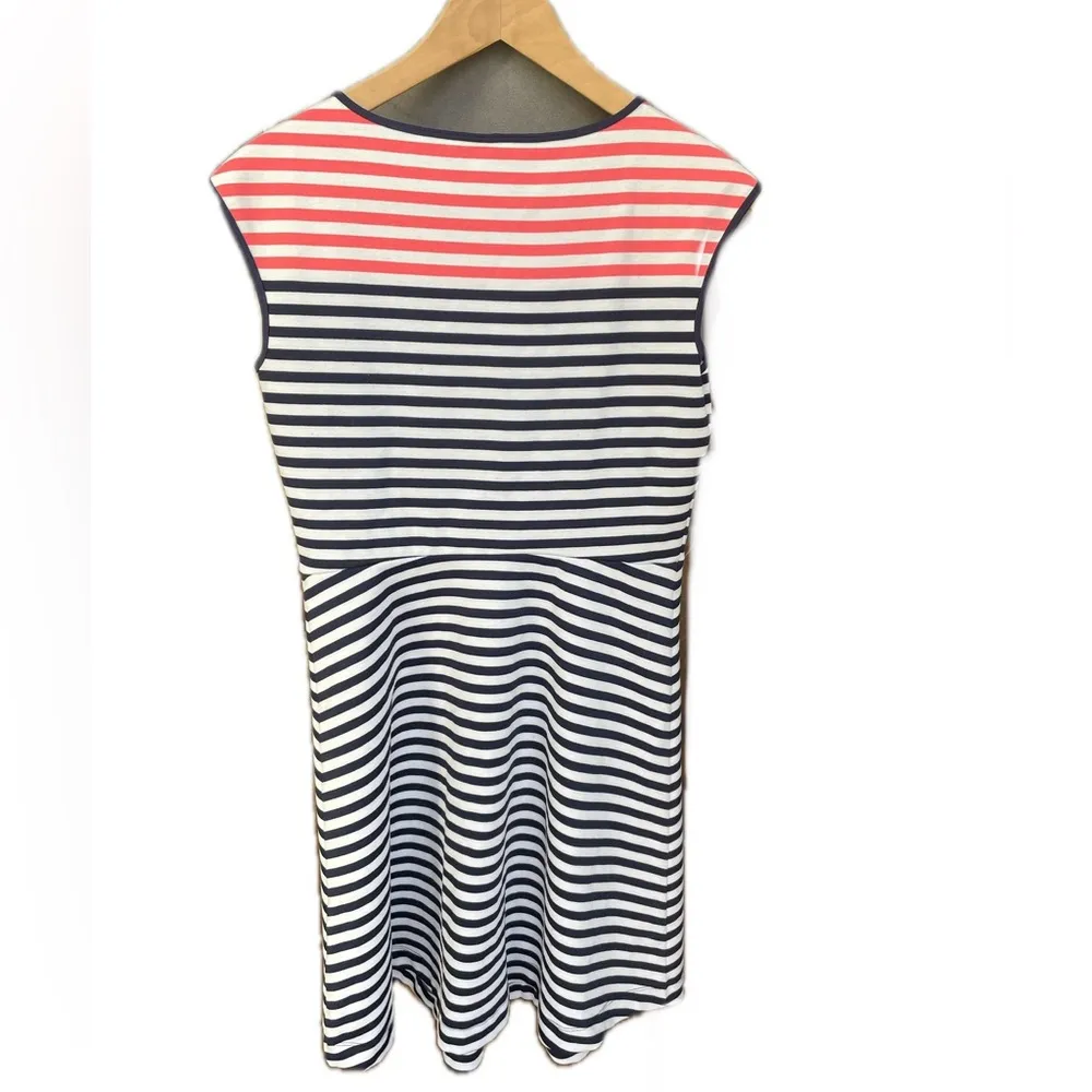 Draper James Ponte A Line Stripe Dress Size Small Nassau Navy Coral Preppy EUC - Image 6