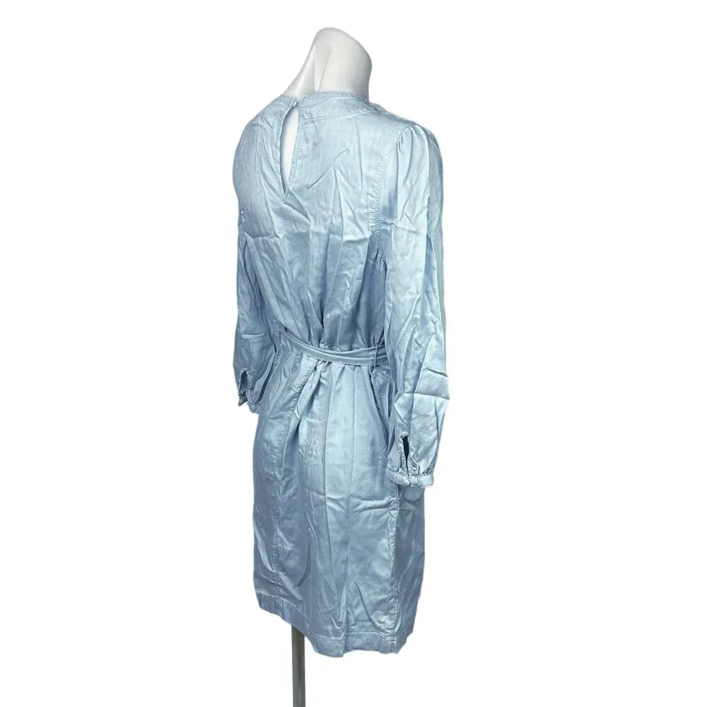 Caslon Blue Tencel Long Sleeve Sleeves Belted Pockets Mini Shirt Dress Sz XS - Image 3