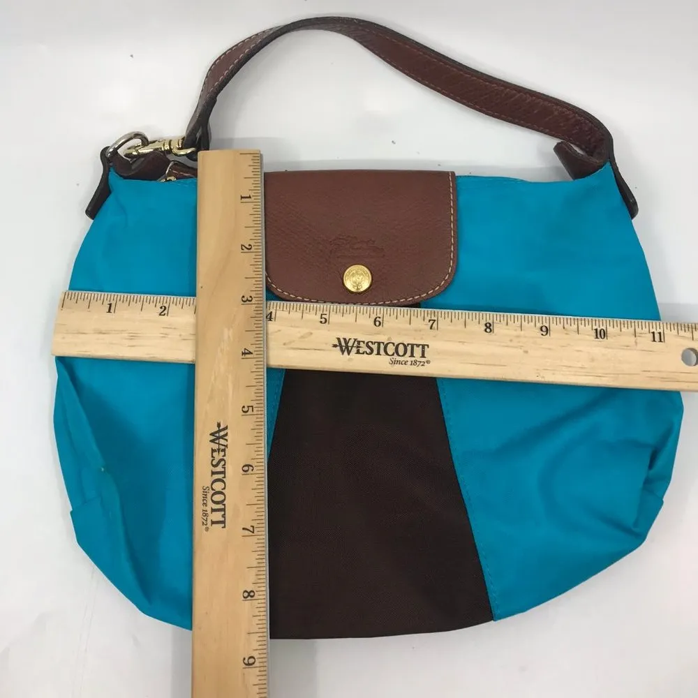 LONGCHAMP Blue Brown Fabric Chic Shoulder Bag - Image 4