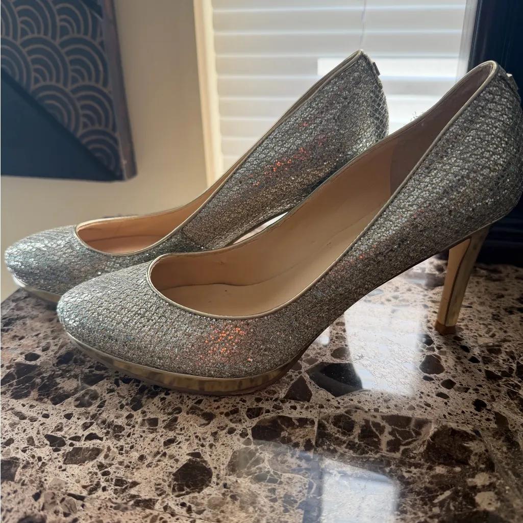 Ivanka Trump Glittering Gold & Silver texture Heels - Image 3