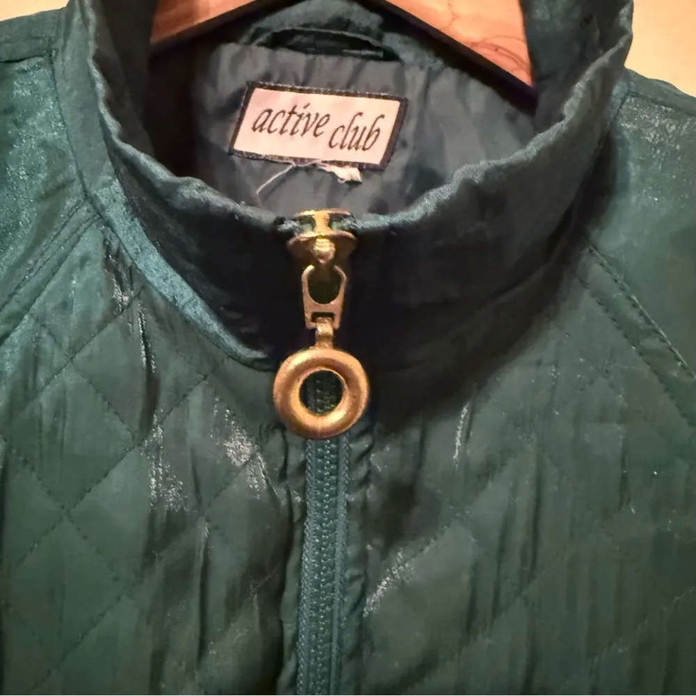 Vtg 80s Active Club Jacket Full Zip Windbreaker Green Quilted Organza Women’s M Size M - Image 3