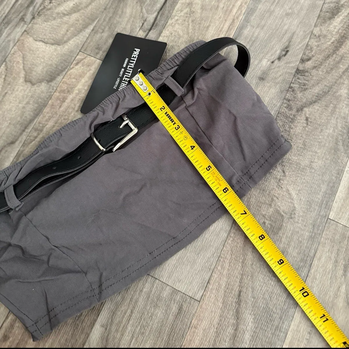 Pretty Little Thing gray stretch woven belted bleated micro mini skirt set - Image 7