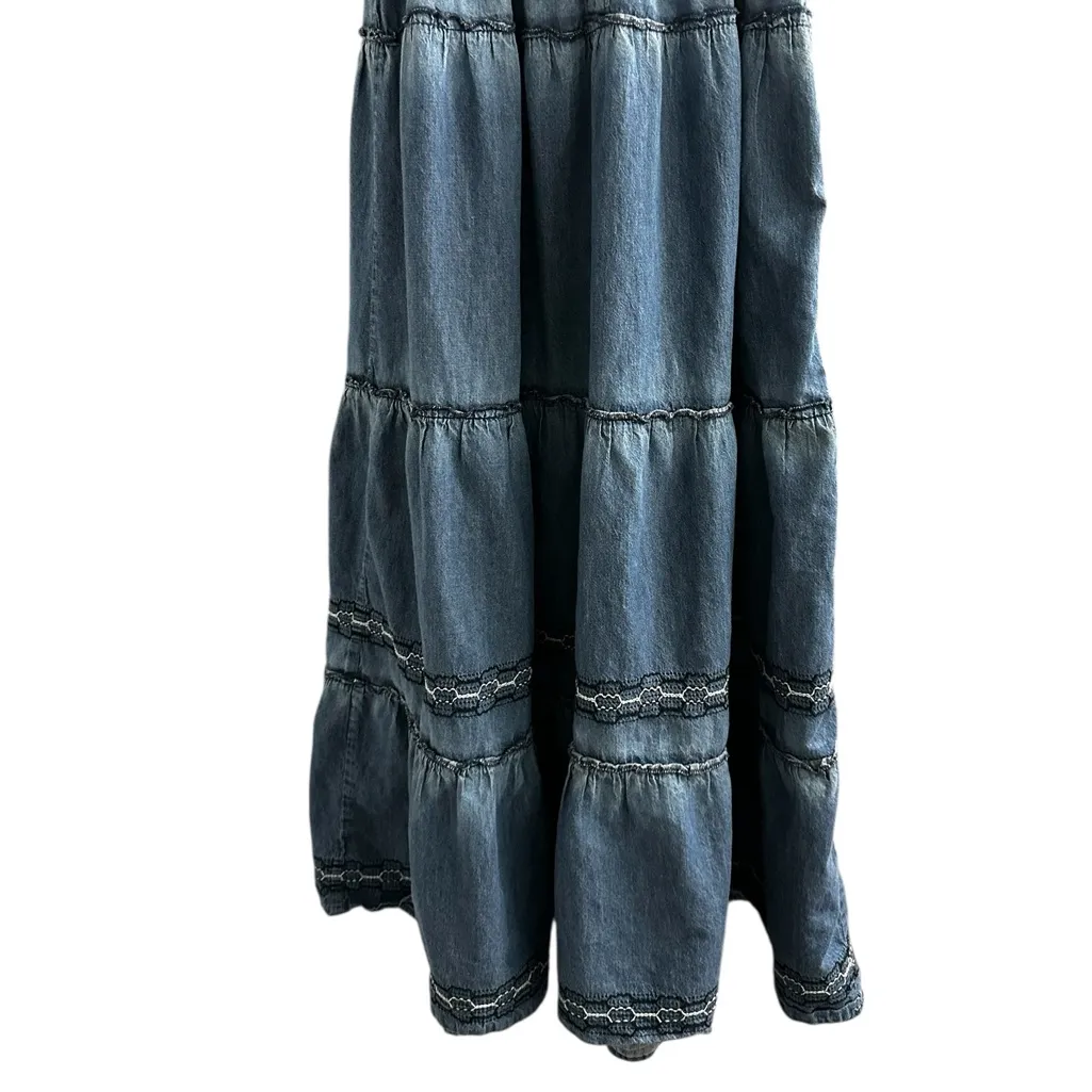 LAPIS Western Cowgirl Chambray Denim Dress Milkmaid Cottagecore Size Medium Blue - Image 6