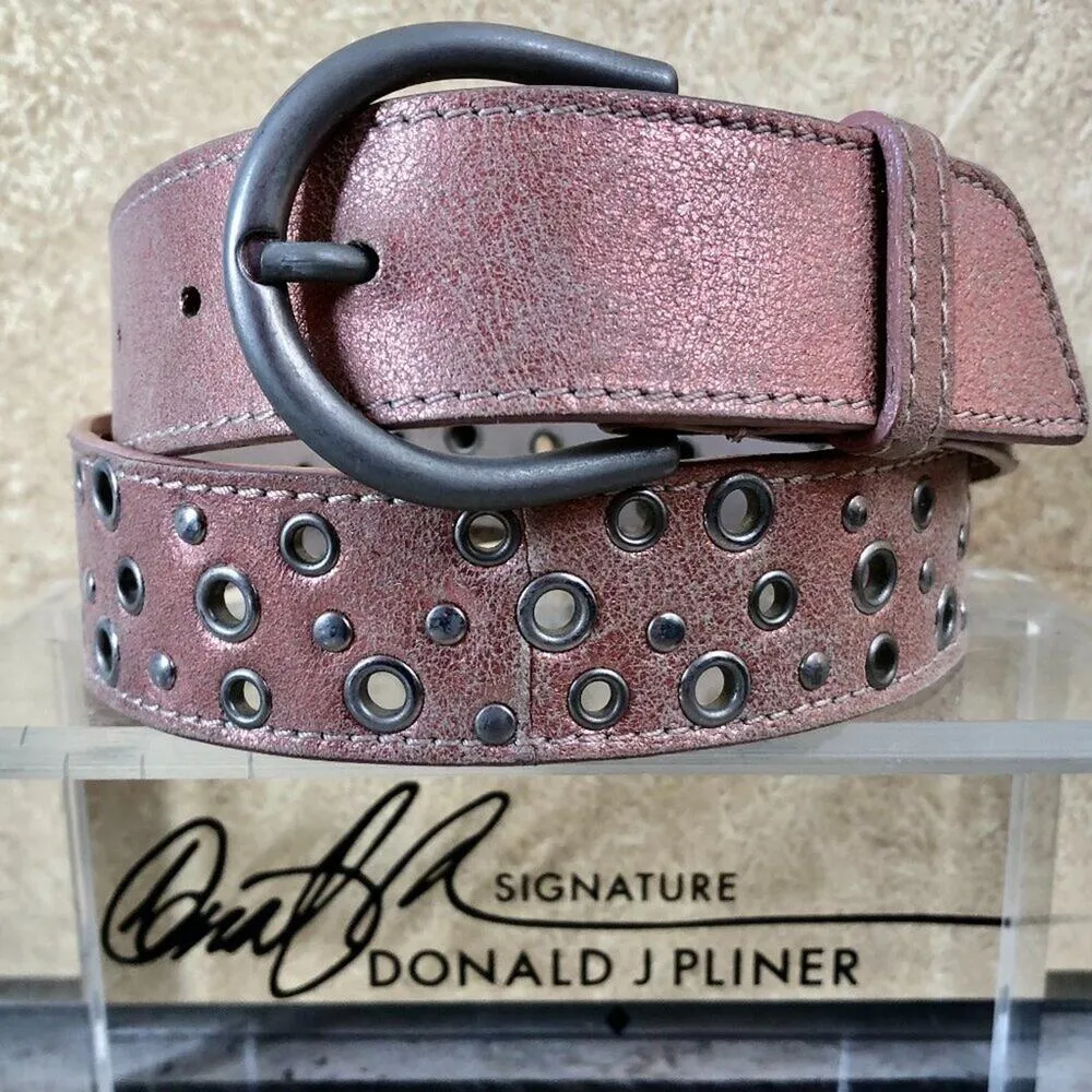 Donald Pliner Belt Shrimp Distress Leather Embellished Metal Studs New NWT $225 Pink - Image 2
