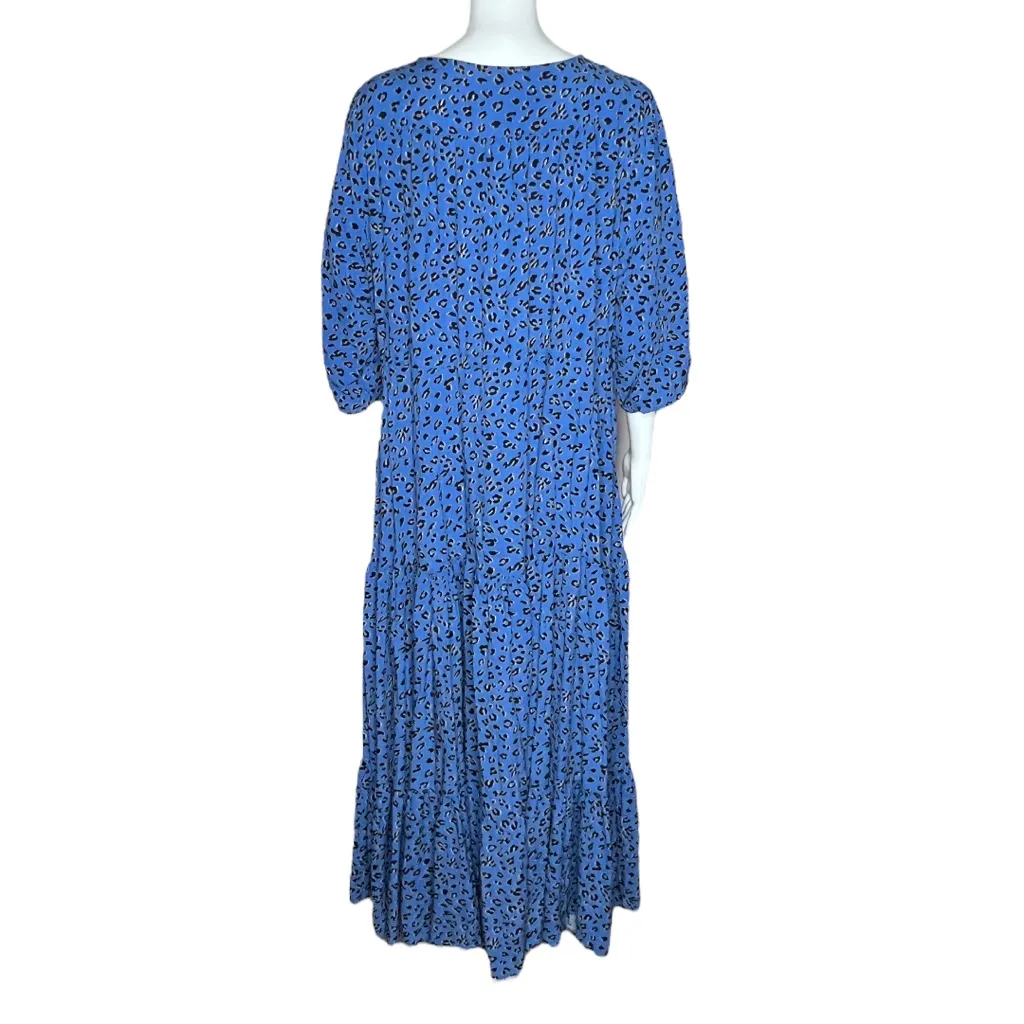 Loralette Maxi Dress Blue Cheetah Print Geometric Print Tiered 3/4 Sleeve Size undefined - Image 4