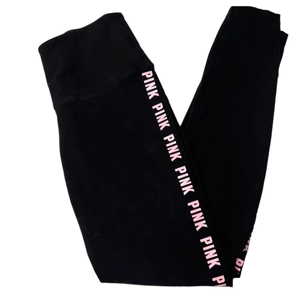 PINK by Victoria Secret High Waisted Black Leggings PINK Logo on sides SZ Small - Image 3