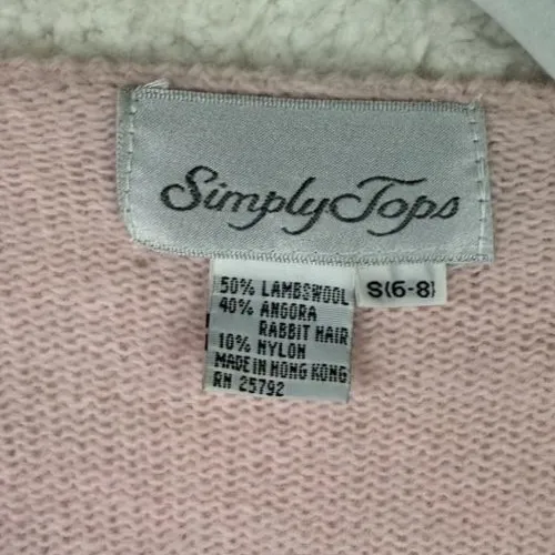 Vintage Simply Tops Sweater Womens Small Pink V Neck Beaded Sequin Angora 80s - Image 5