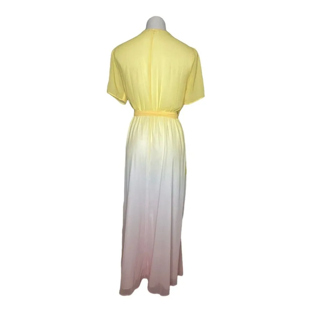 LPA The Label Yellow Pink Ombré Short Sleeve Wrap Maxi Dress 530 Sz M REVOLVE - Image 4