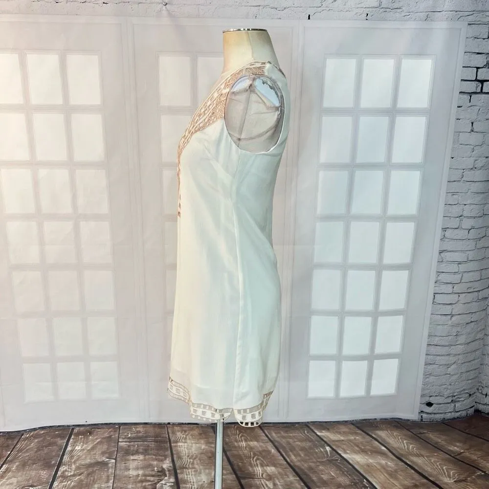 Ella Moss Ivory White 100% Silk Embroidered Sleeveless Shift Dress Size XS - Image 8