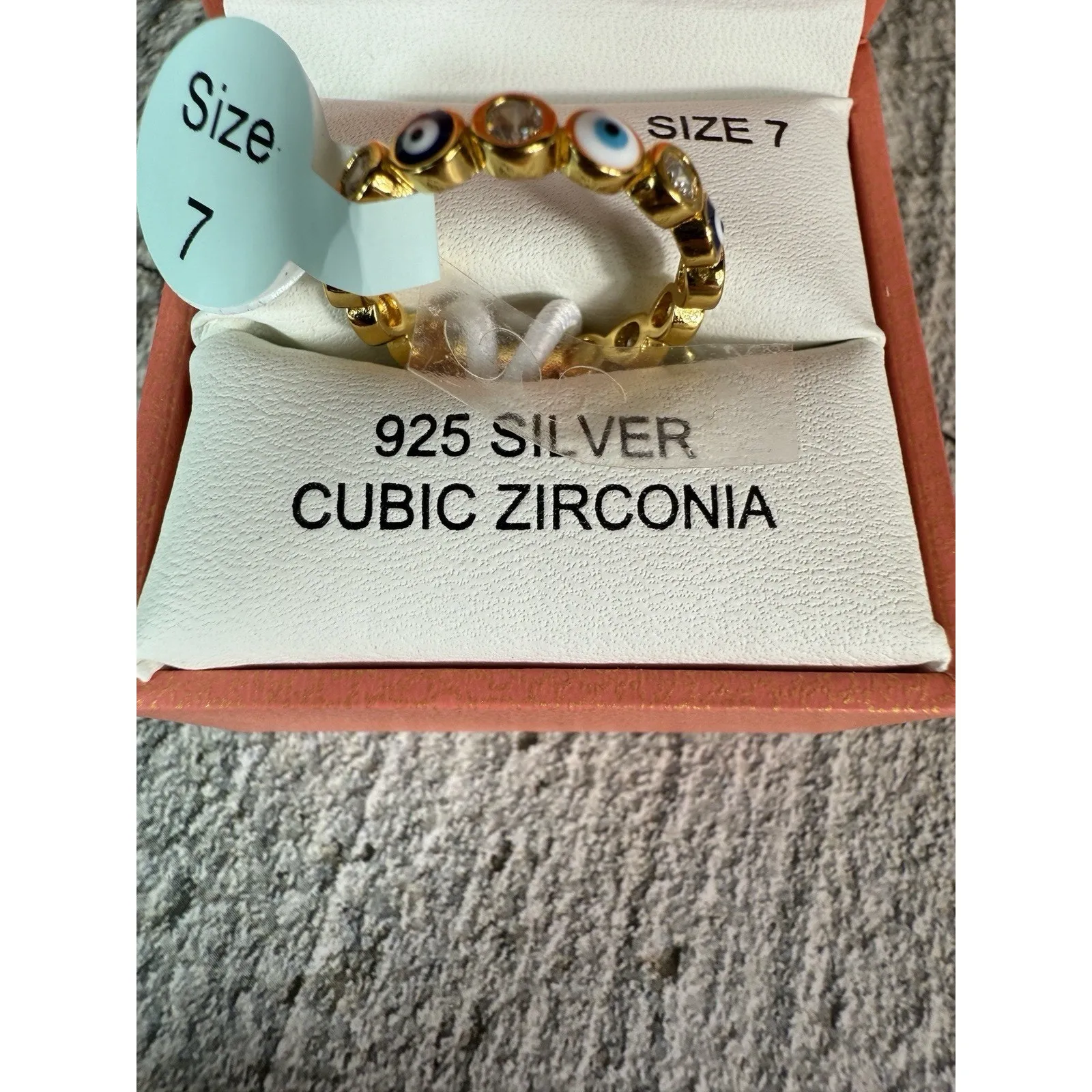 NEW IN BOX Rachel Zoe 925 Silver Vermeil Cubic Zirconia Evil Eye Ring Size 7 - Image 4