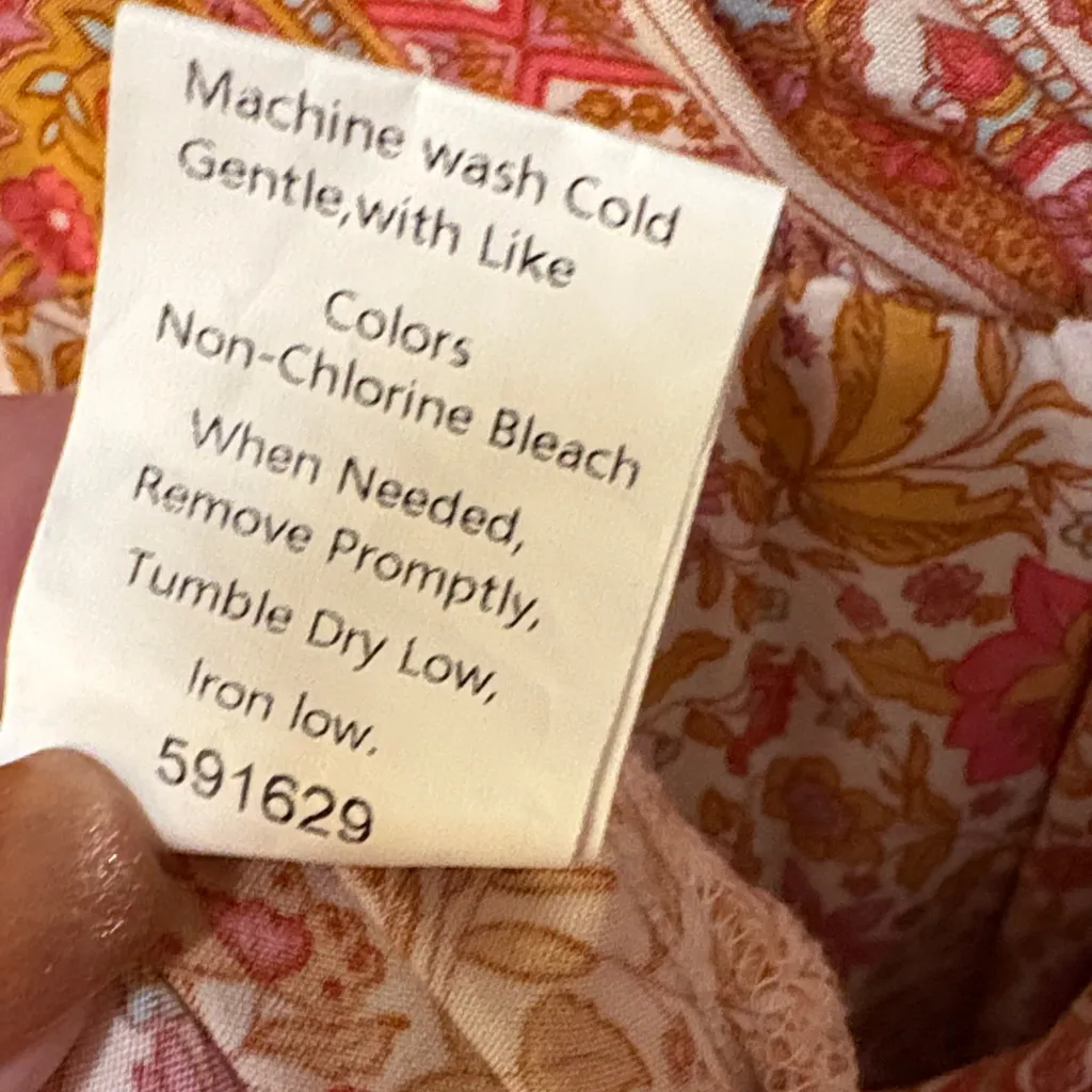 Floral Bohemian Orange, Cream, Aqua, Gold & Pink Maxi Dress Size L - Image 11