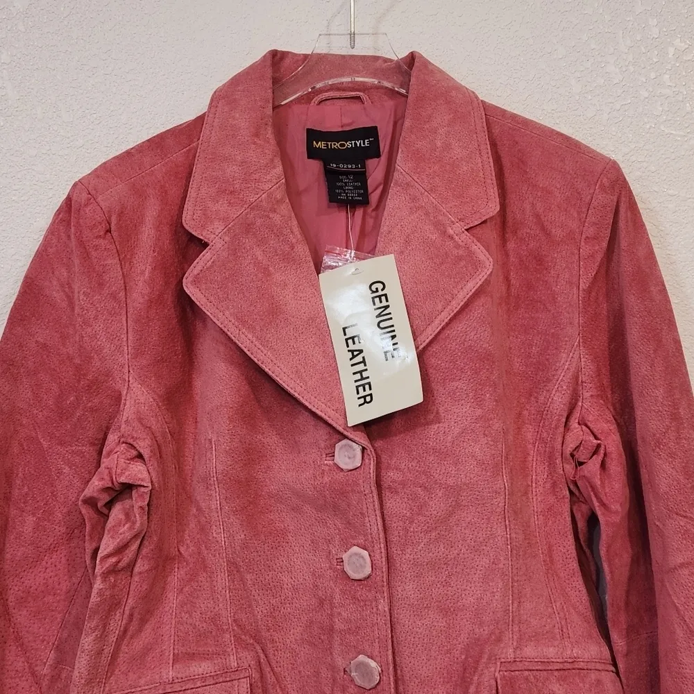 Metrostyle Pink Barbiecore Shaped Suede Jacket Size 12 - Image 2
