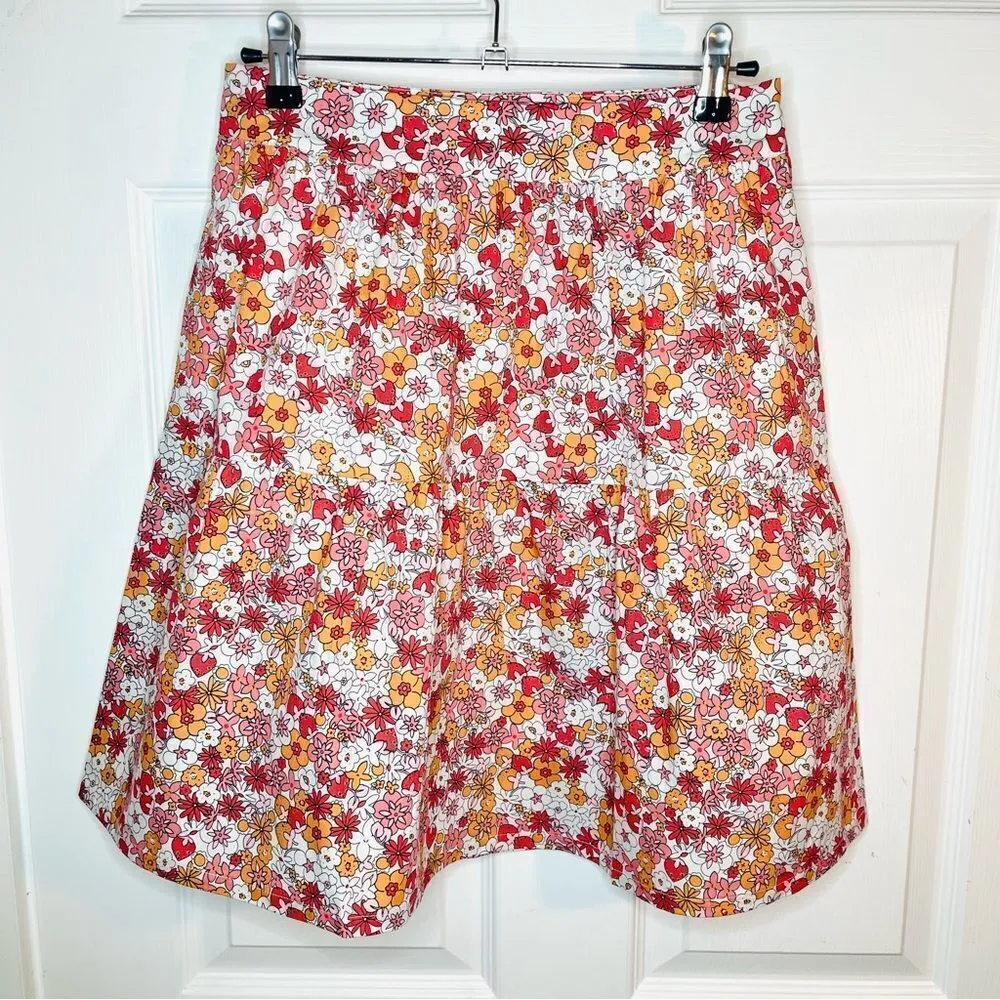Modcloth Dolls On Parade Tiered Skirt Casusl Cotton Aline Mini Pink Orange M NWT - Image 4