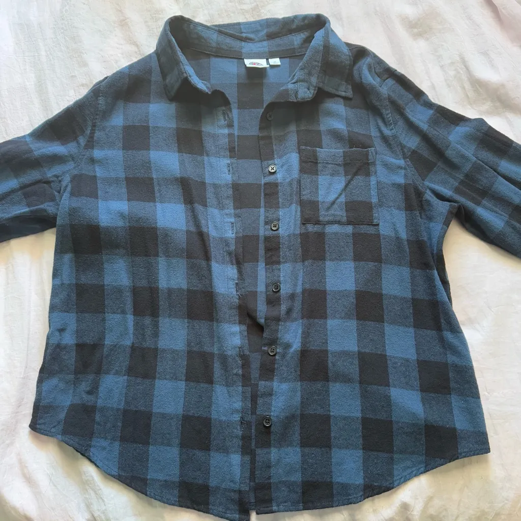 Grateful Dead Flannel Shirt Blue/Black Graphic Button Down Logo Size Small - Image 6