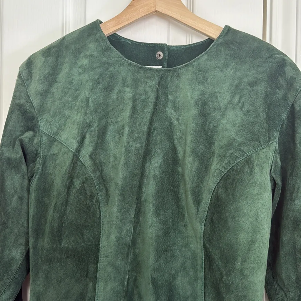 Vintage 90s suede leather back button long sleeve blouse - Image 3