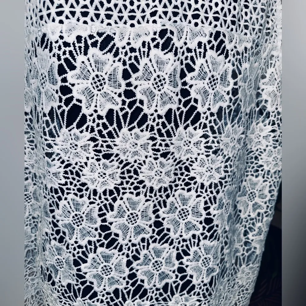 EUC HEARTS OF PALMS WOMEN WHITE LACE SHORT SLEEVE SHIRT SZ 2x - Image 4