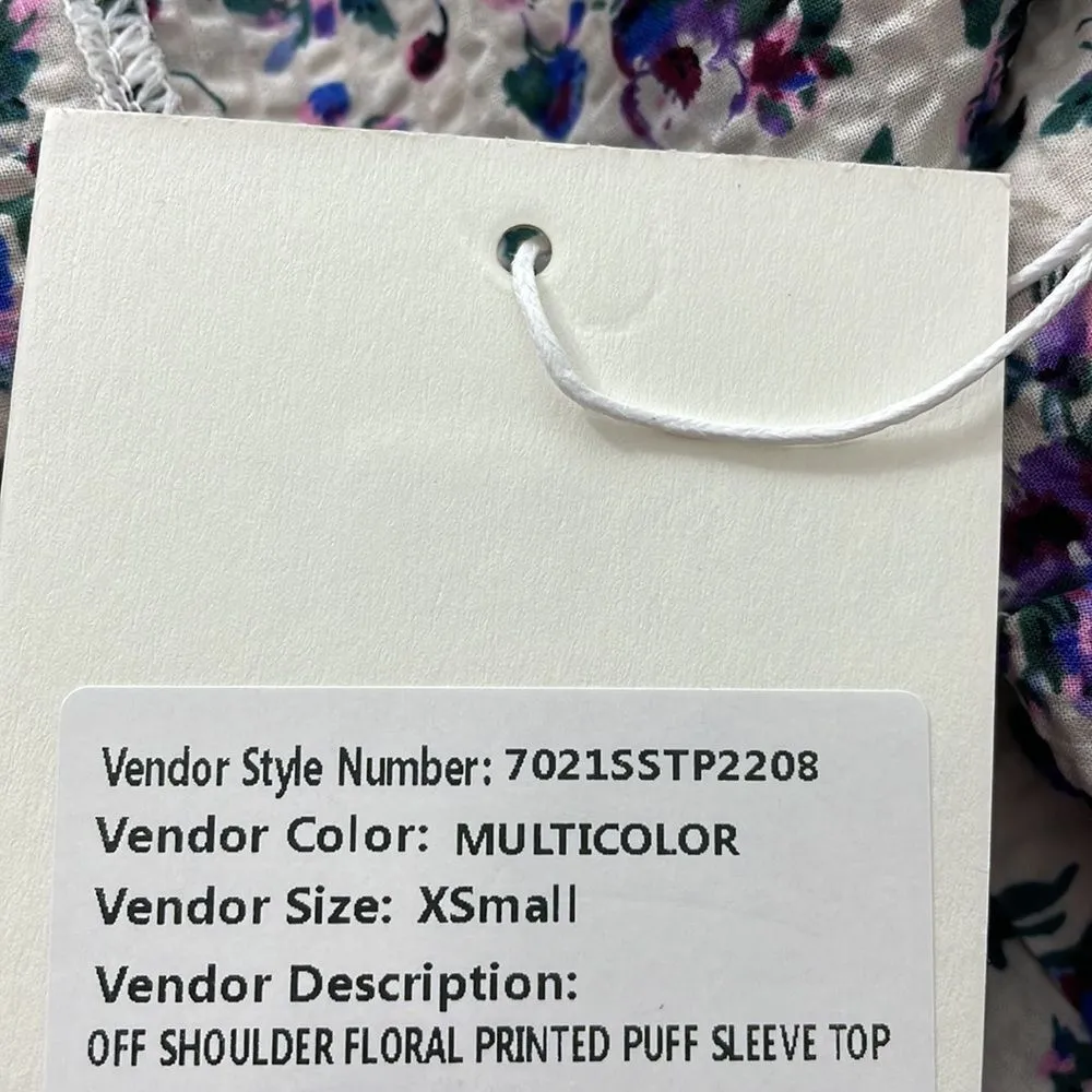 70/21 Off-Shoulder Floral Print Puff Sleeve Crop Top Size XS NEW - Image 6