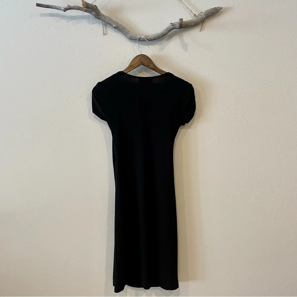 Black Faux Wrap Buckle V Neck Dress - Image 4