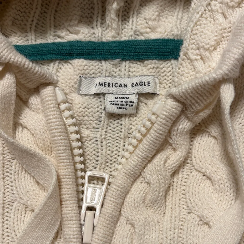American Eagle Cream Zip-Up Sweatshirt Hoodie - Image 2