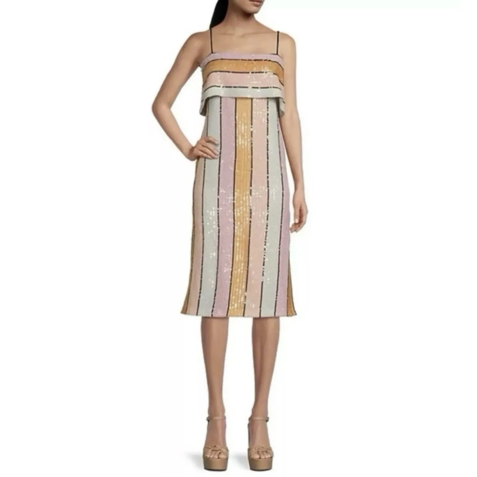 NWT Gianni Bini Halston Multi-Color Sequin Stripe Midi Dress - Image 2