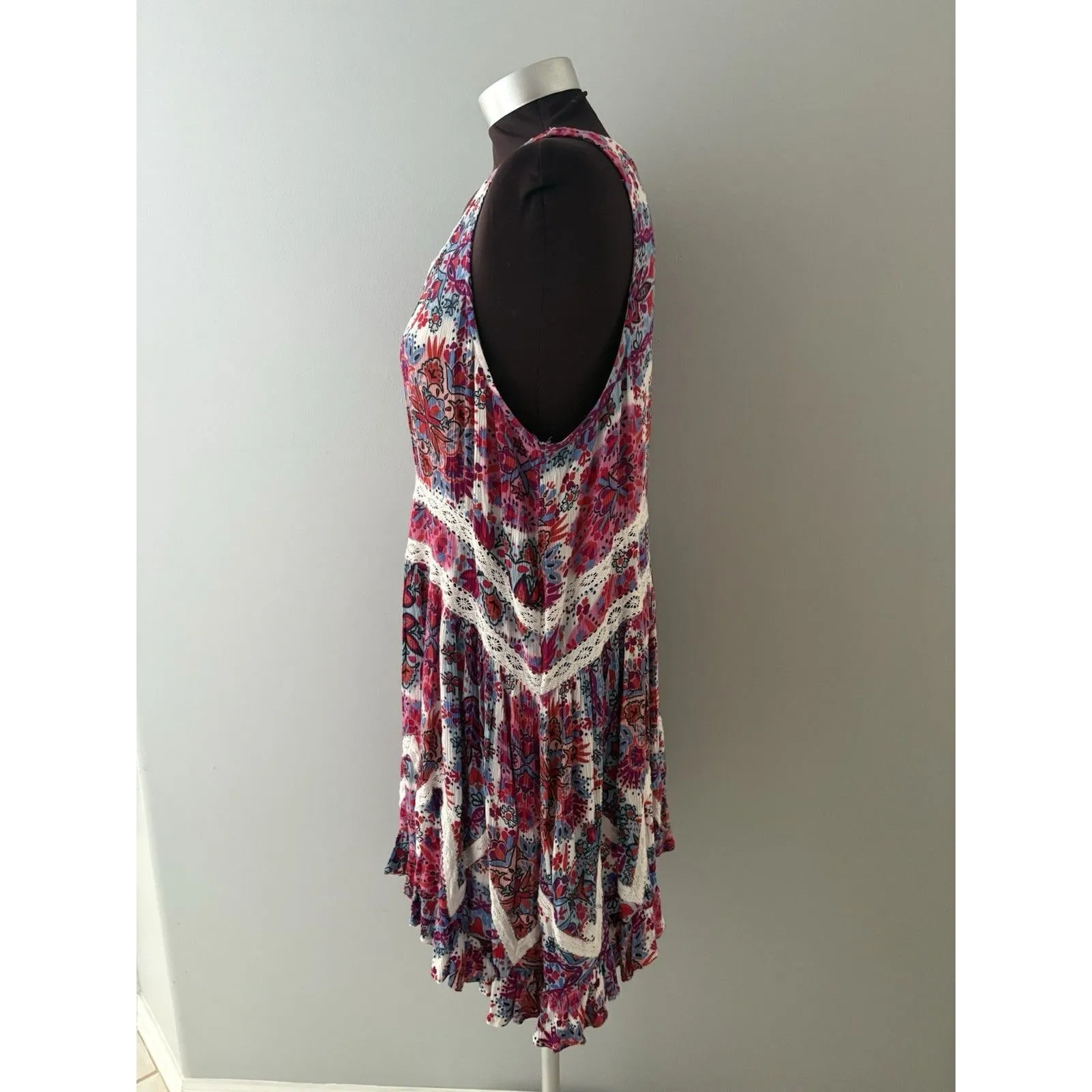 Patrons Of Peace Sleeveless Dress M Pink Floral Lace Tank Boho Festival Gauze - Image 3