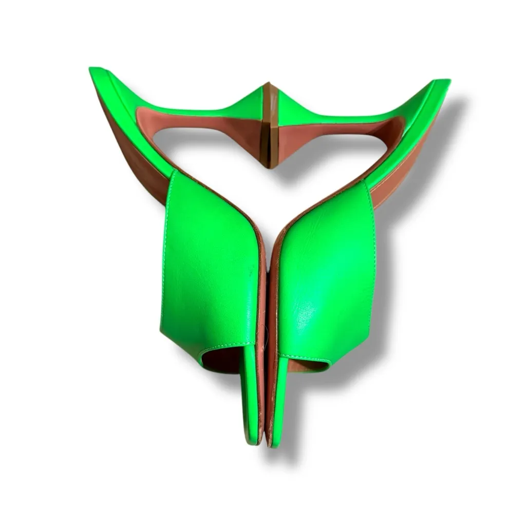 Amina Muaddi Lupita Bright Green Slipper Mule‎ Heels Sz 37 EU 7 US Made in Italy - Image 3