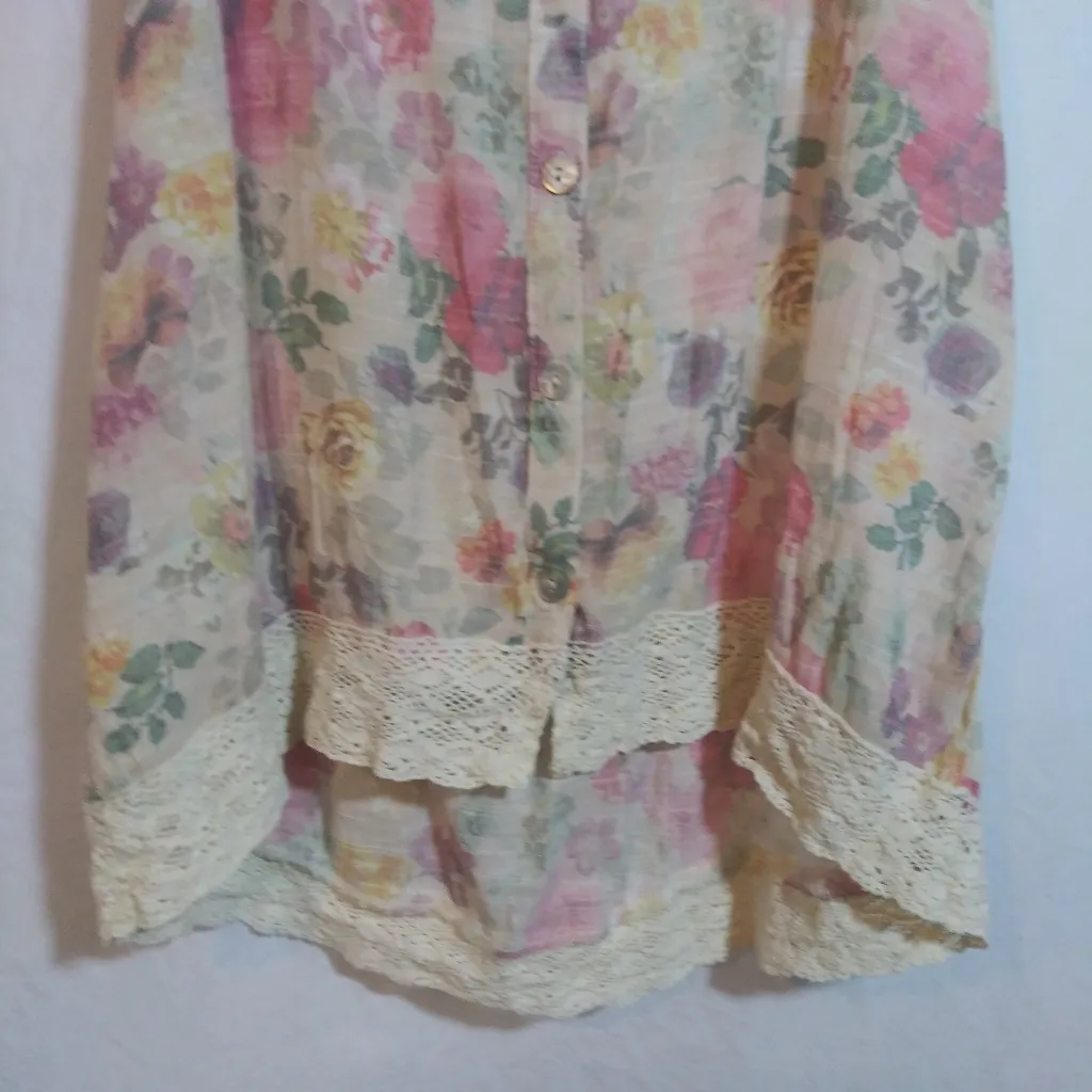 Eyelash Couture Floral Lace Trim Tank Top Crisscross Back Cottage Semi Sheer M - Image 3