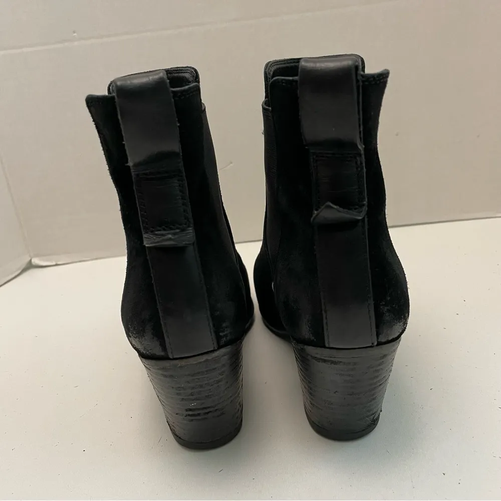 Rag and Bone  Boots Devon Booties Ankle Pull On Stacked Heels Suede Burnished Black - Image 5