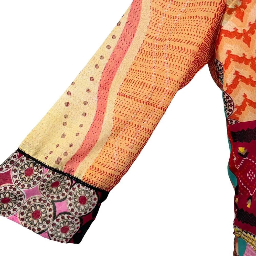 Patrons of Peace Large Top 3/4 Bell Sleeve Layered Round Neck Geometric Boho - Image 2