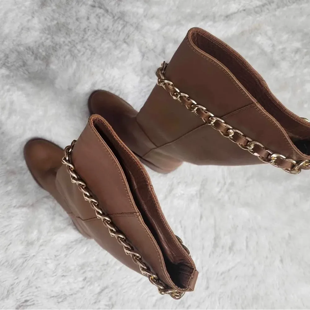 Anthropologie Alohas Black Leather Pier Boots With Chain Size 37. SH3 - Image 8