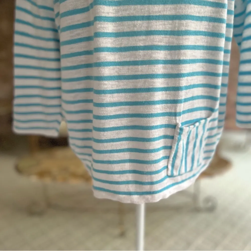 J. Jill Top Striped Linen Blend 3/4 Sleeve Blue White LP Casual Nautical Preppy Size undefined - Image 6