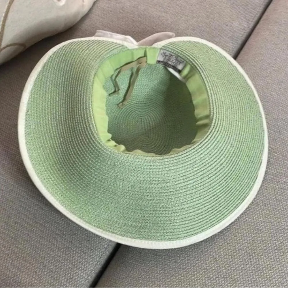Sun n sand mint green floppy hat white ribbon adjustable inner strap beach pool - Image 5