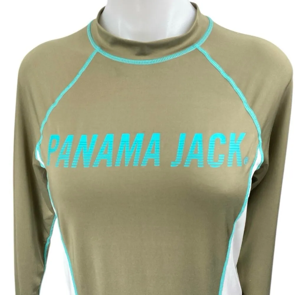 Panama Jack Women's Green Long Sleeve Colorblock Log Swim Rashguard Top Size S - Image 3