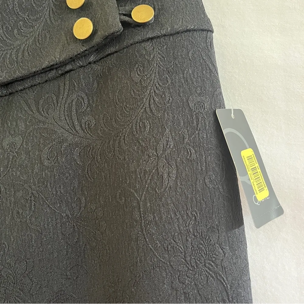 QUE Black Pants Trousers Womens Size 10 Textured Paisley Damask Button Waistband - Image 4