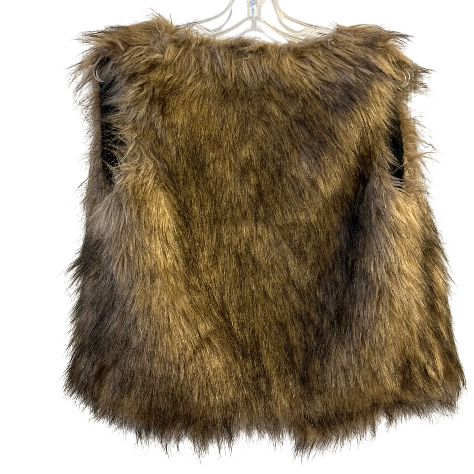 Women's Faux Fur Vest Brown Tan Ombre Shaggy Luxury Sleeveless Jacket Medium - Image 4