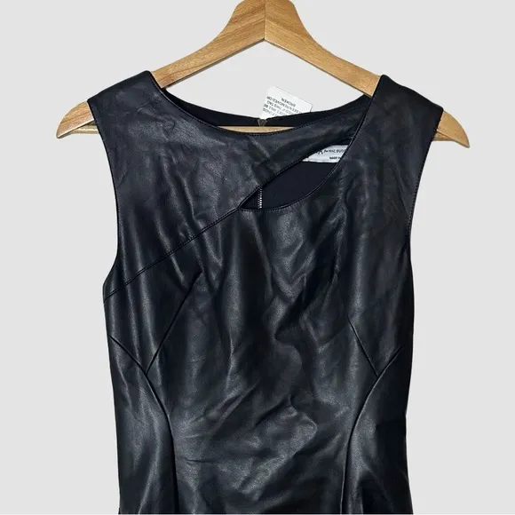 Ieena for Mac Duggal Black Faux Leather‎ Fit & Flare Dress Cutout Size 2 - Image 6