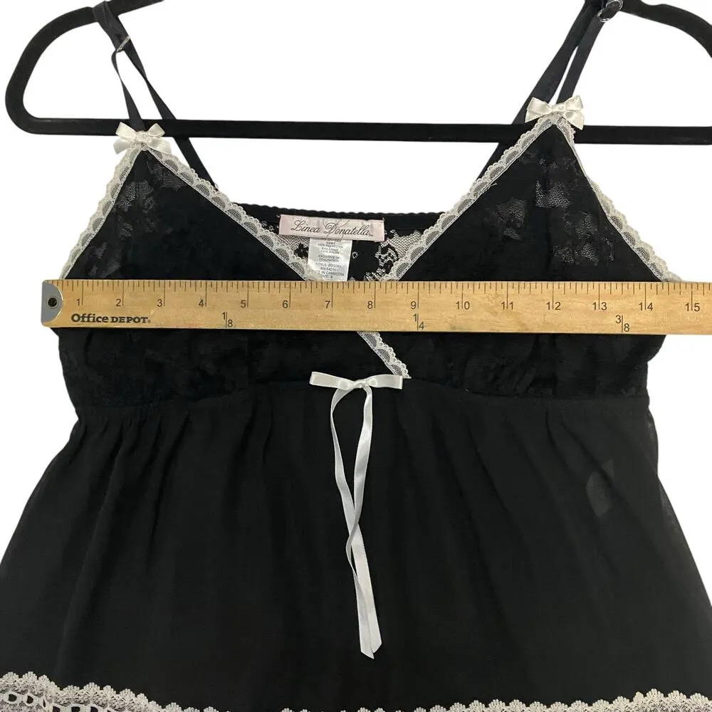 Vintage Linea Donatella Womens Black and White Lace Babydoll Chimse Size Small - Image 6