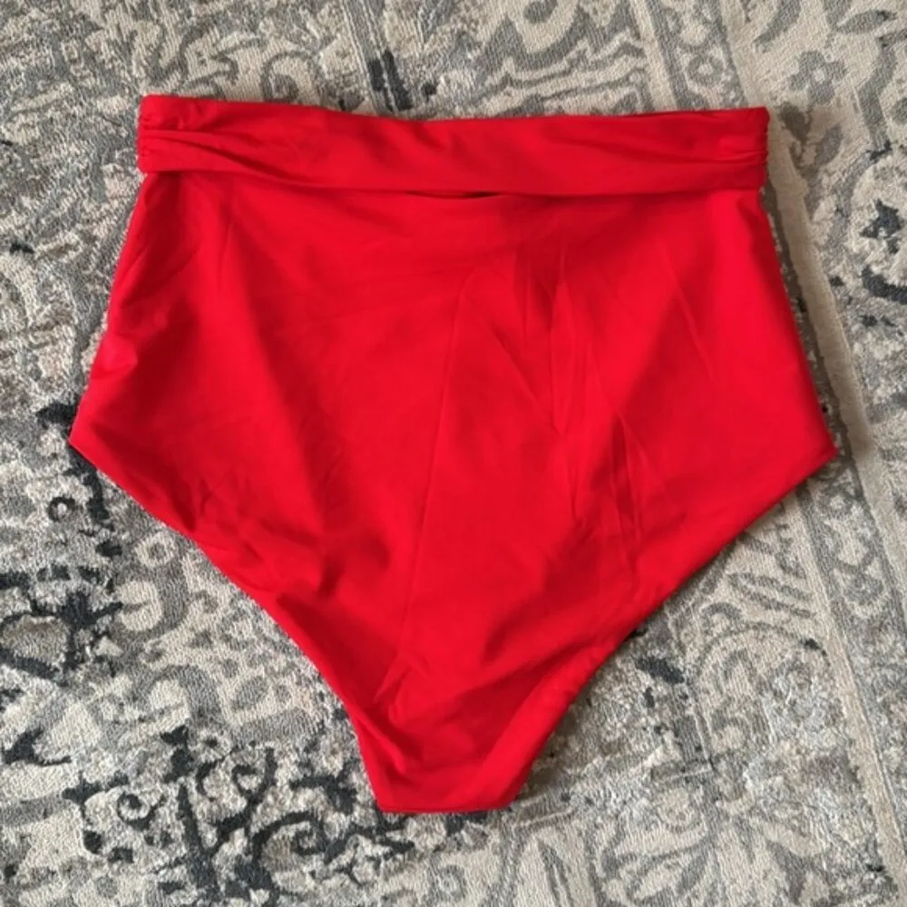 Mara Hoffman Jay High Waisted Tie Front Bikini Bottom in Red Size Large NEW - Image 6