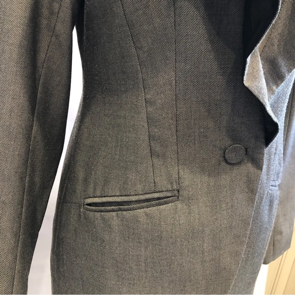 White House Black Market Blazer Jacket Ruffled Lapel Salt Pepper Womens Small - Image 8