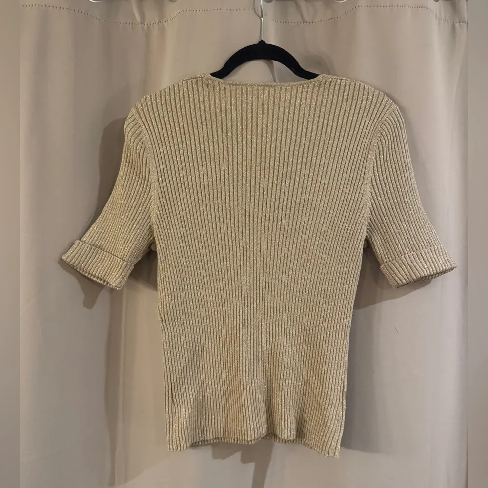 Kathie Lee Collection Gold Shimmer Ribbed Fitted Tee - Image 2