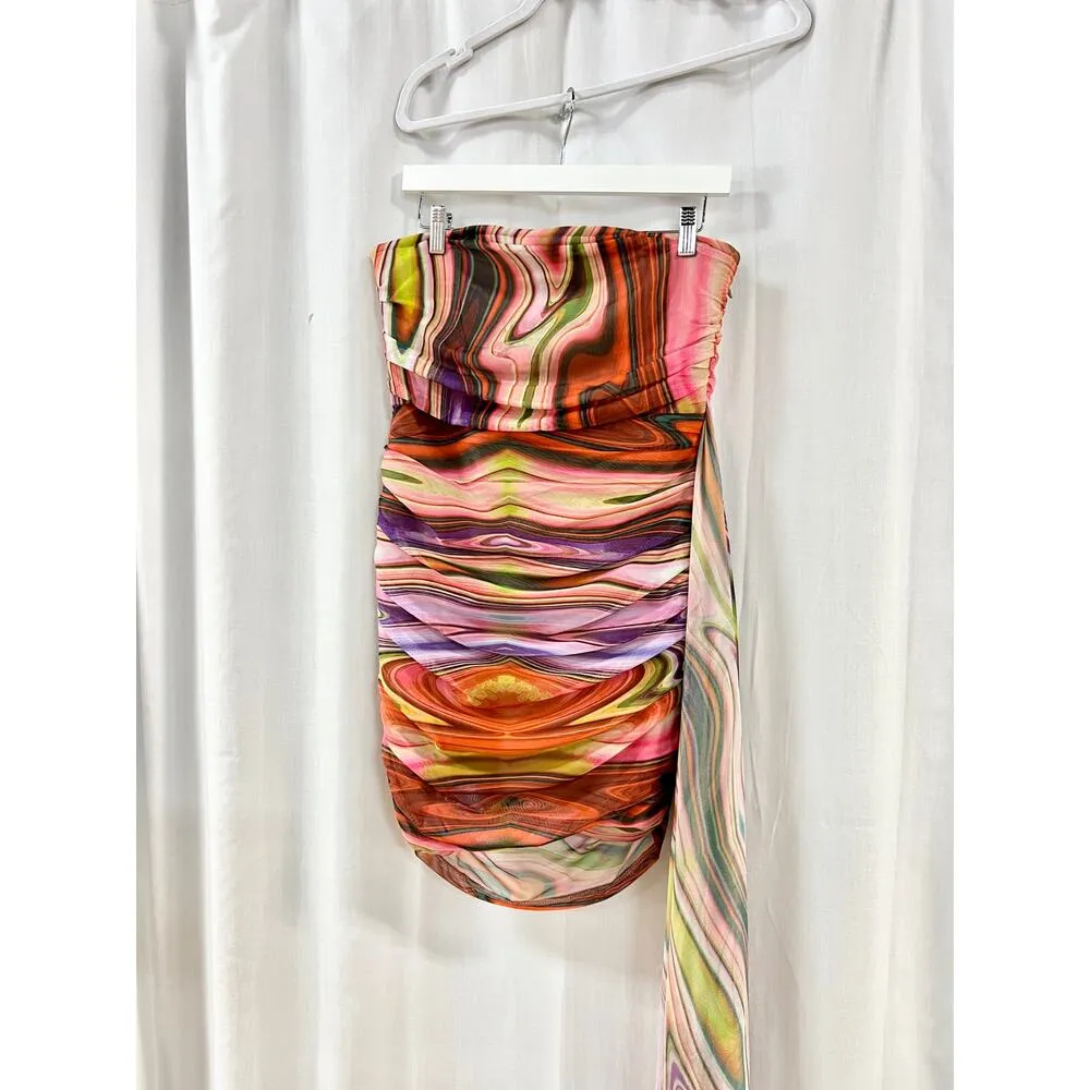 Elliatt Nala Strapless Ruched Mini Dress with Side Sash Multi Women's Size M - Image 3
