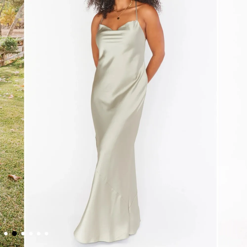 Show Me Your Mumu Tuscany Maxi Slip Dress Gown In Moss Green Luxe Satin Lg NWOT - Image 3