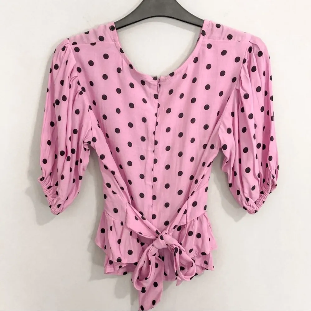Faithfull the Brand Mona Pink Puff Sleeve Polka Dot Blouse Size M/6 - Image 6