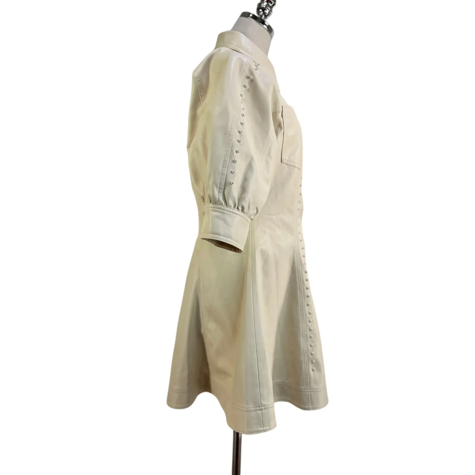 Aje Claire Pearl Mini Dress Faux Leather Ivory Cream Ecru White Size 8 - Image 9