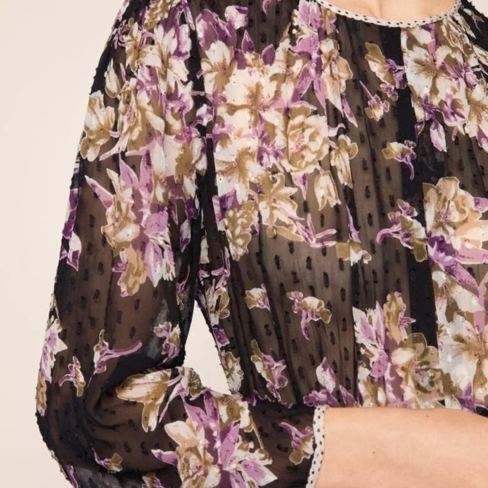 NEW byTiMo Delicate Flared Dress Palace Black Purple Floral Size M - Image 3