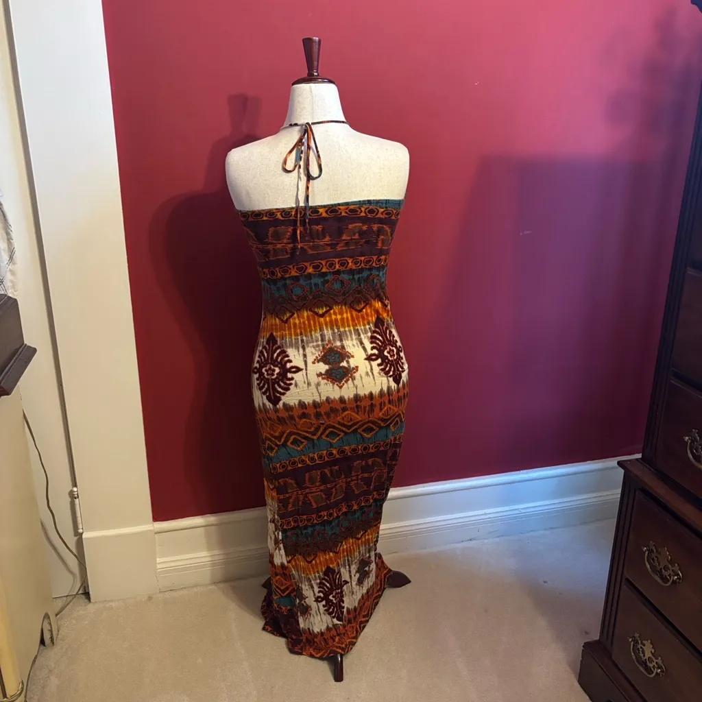 Vintage wet seal maxi dress size large strapless tribal - Image 4