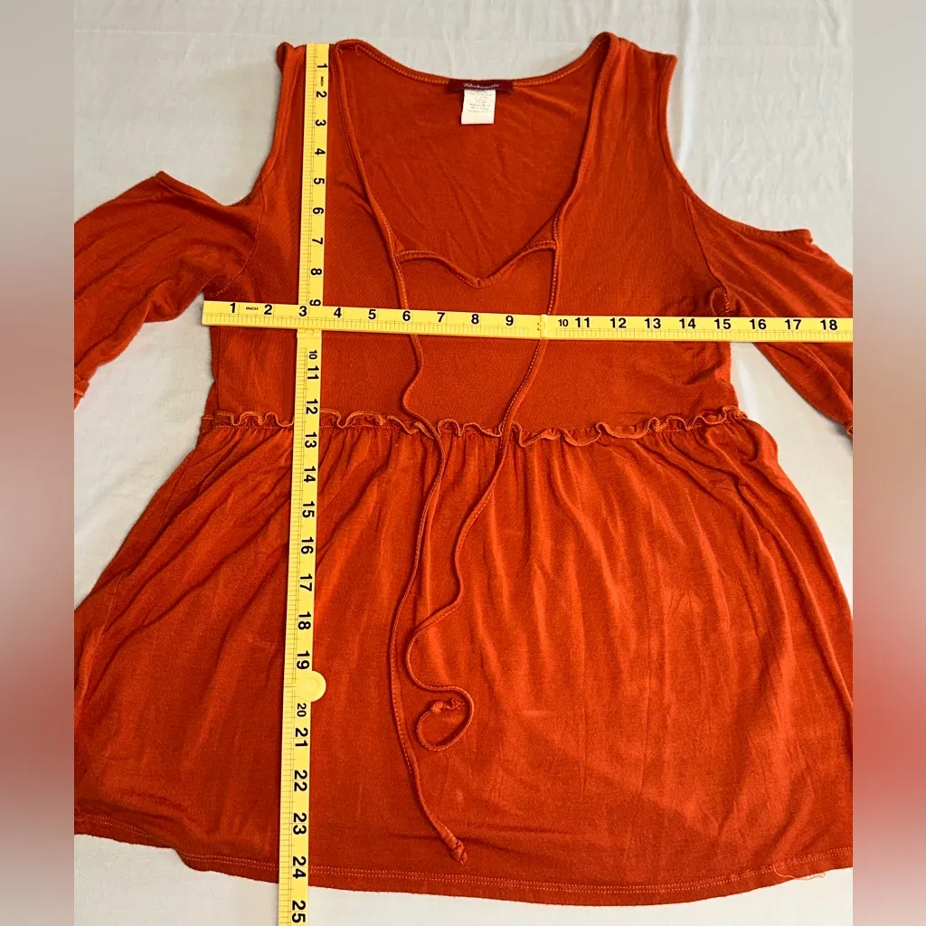 Panhandle • Cold Shoulder Rust Colored Babydoll Blouse • Size L - Image 6