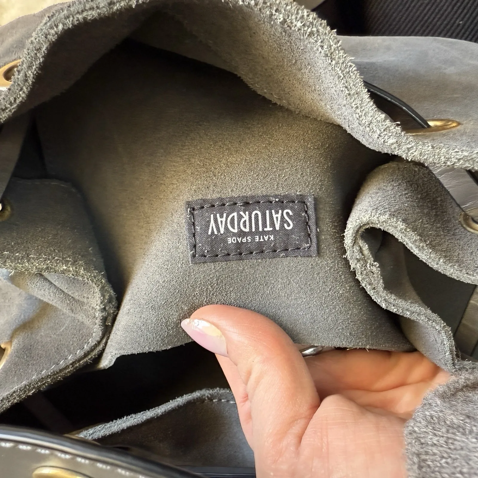 Kate Spade Saturday Gray Suede Leather Backpack Purse Minimalist Modern Chic - Image 3